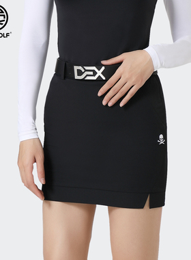 DEXGOLF韩国高尔夫服装女士夏开叉包臀裙运动休闲短裙黑色半身裙