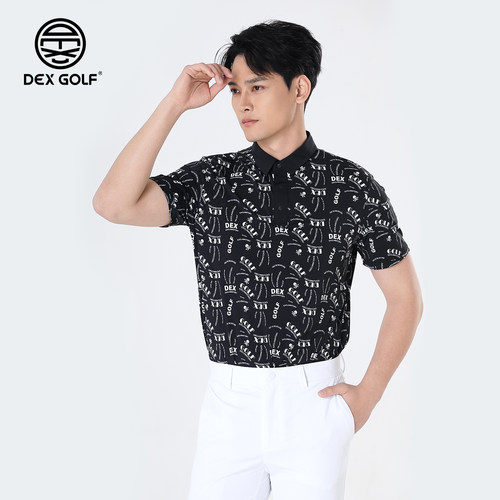 DEXGOLF高尔夫服装男士夏冰丝凉感上衣潮流印花休闲短袖POLO衫
