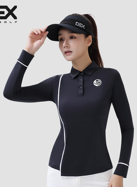 DEXGOLF高尔夫服装女士夏长袖T恤运动冰丝透气跑步健身速干衣黑色