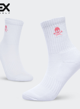 DEXGOLF高尔夫正品女士夏季运动袜纯棉毛巾底中腰防臭中筒袜白色