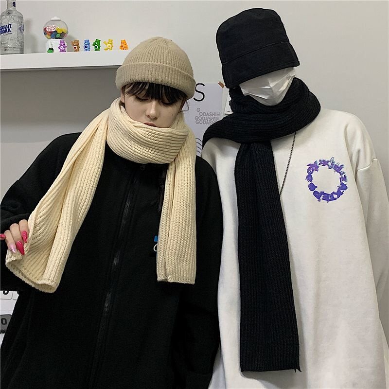 雅比比韩版情侣围巾冬季纯色百搭简约针织保暖围脖男女学生日礼物