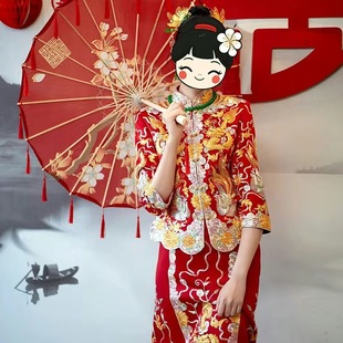 结婚油纸伞新娘红色出嫁婚庆中式婚礼陪嫁古风国风油纸花布伞喜伞