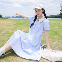初中生夏季连衣裙2025新款少女宽松条纹小清新学院风高中学生裙子
