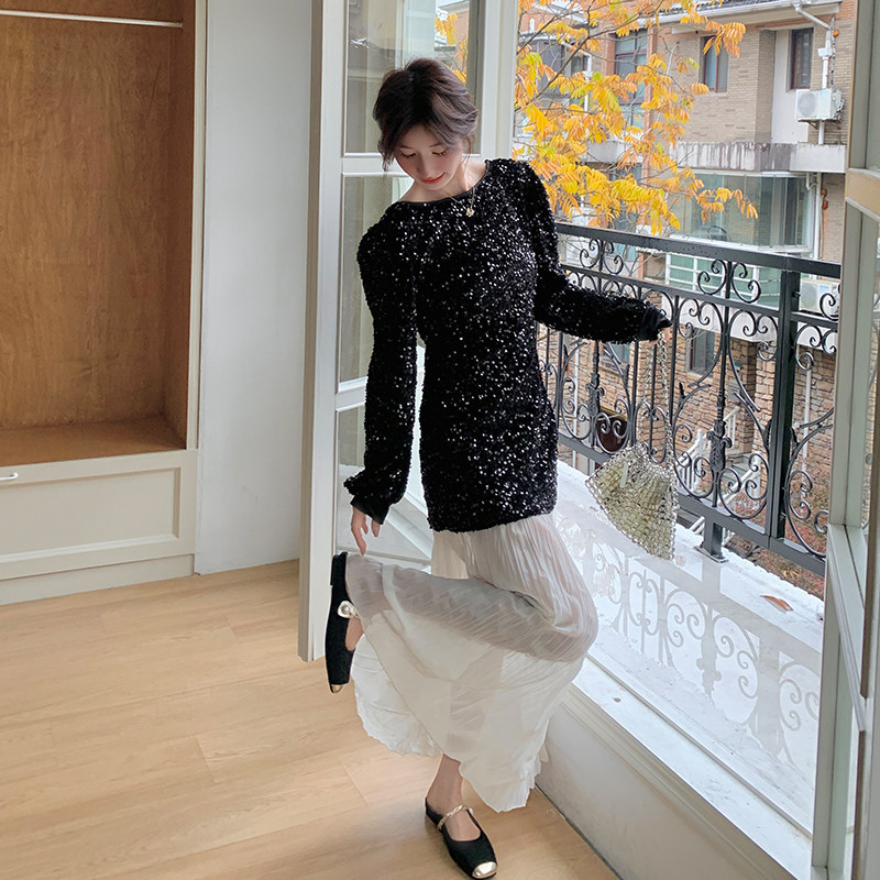 2026春装！富家千金亮片拼接轻奢连衣裙8602-P135-K198,女装连衣裙,2C186