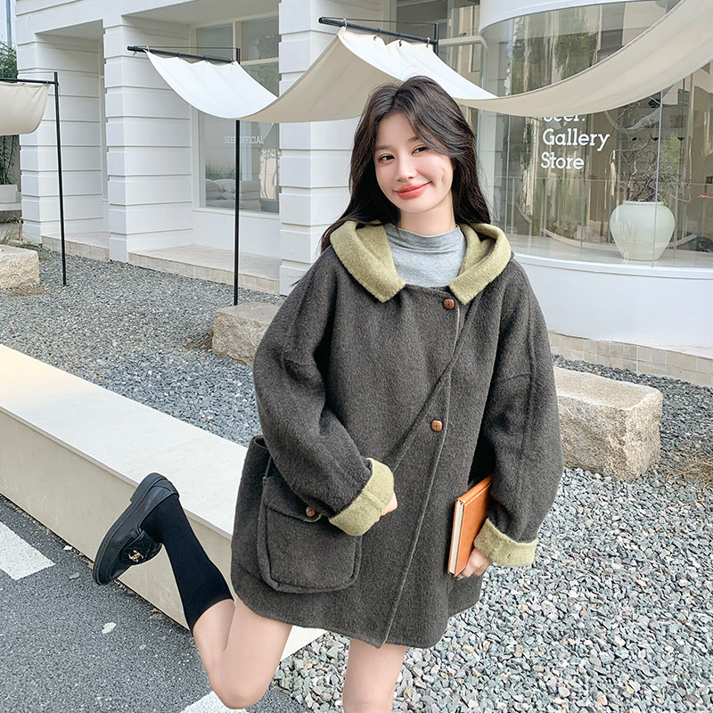 已出货！送小包包琥珀色双面尼外套-86113-P265-K398,女装毛呢外套,2C186