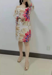 出口欧美原单剪标印花宽松A版桑蚕丝九分长袖真丝连衣裙