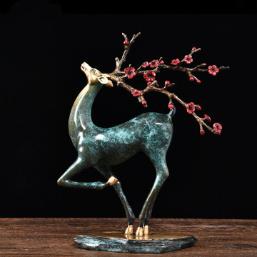 创意新中式逐鹿生财梅花鹿黄铜摆件装饰客厅酒店饭开业迎宾工艺品