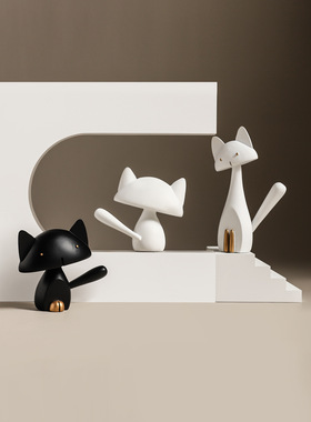 创意简约可爱黑白猫咪动物摆件现代家居客厅电视柜桌面装饰品摆设