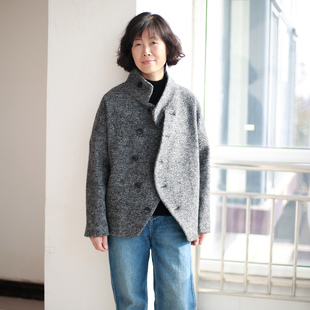 外套女 立领针织厚休闲廓形宽松羊毛呢短款 2025秋冬新款 不对称时尚