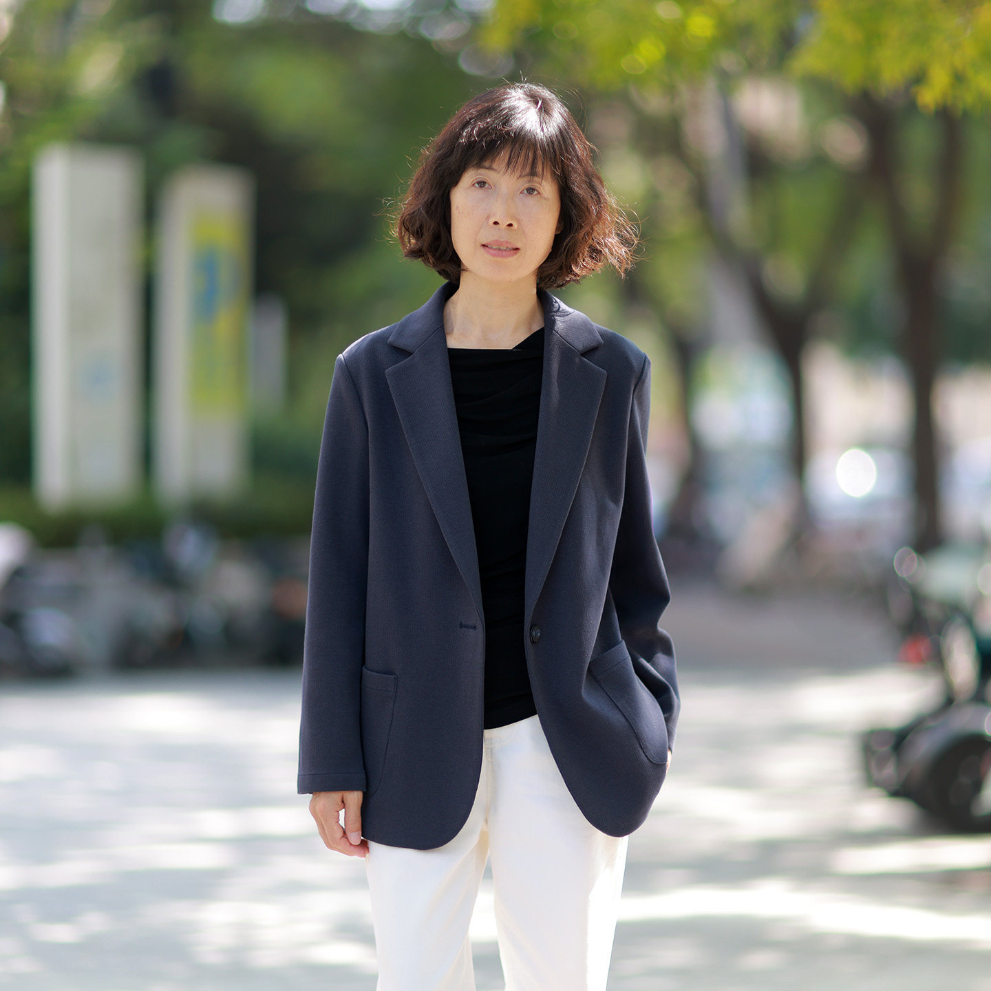 直筒休闲针织弹力西装外套女