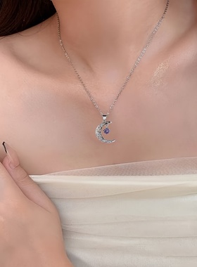紫色水晶月亮项链轻奢时尚新款气质小众网红锁骨链简约百搭颈链