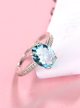 椭圆形仿天然托帕海蓝宝石戒指