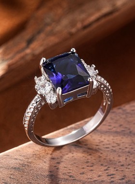 波西米亚风宝蓝几何戒指