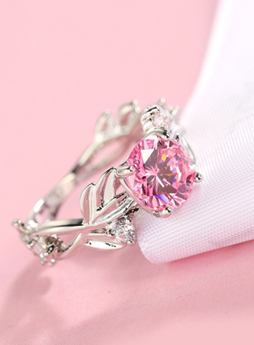 韩版戒指镶钻蓝宝石水晶百搭森系