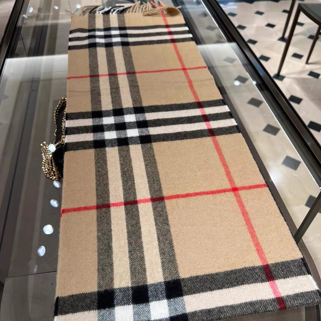 意大利正品代购经典羊绒围巾情侣格纹驼色加厚保暖围脖男女披肩