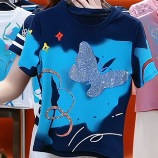 显瘦时尚 大码 修身 t恤女2026夏新款 上衣 欧货设计感撞色印花短袖