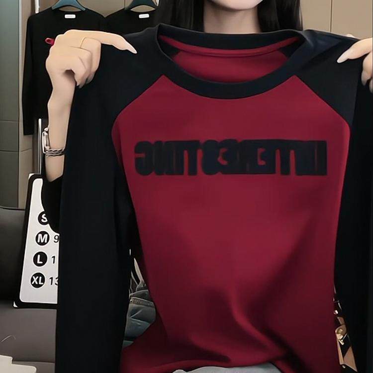 美式插肩长袖T恤女早秋大码打底衫显瘦遮肚子欧货内搭上衣图片