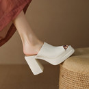 夏季 全皮真皮高跟青年粗跟橡胶超纤皮头层牛皮其他拖鞋