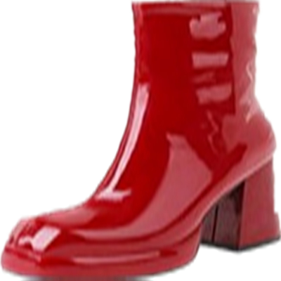 漆皮高跟短筒红色靴子小码秋冬鞋