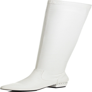 秋冬长筒女高筒鞋白色靴子低跟长靴过膝尖头舞台表演大码女靴 AN
