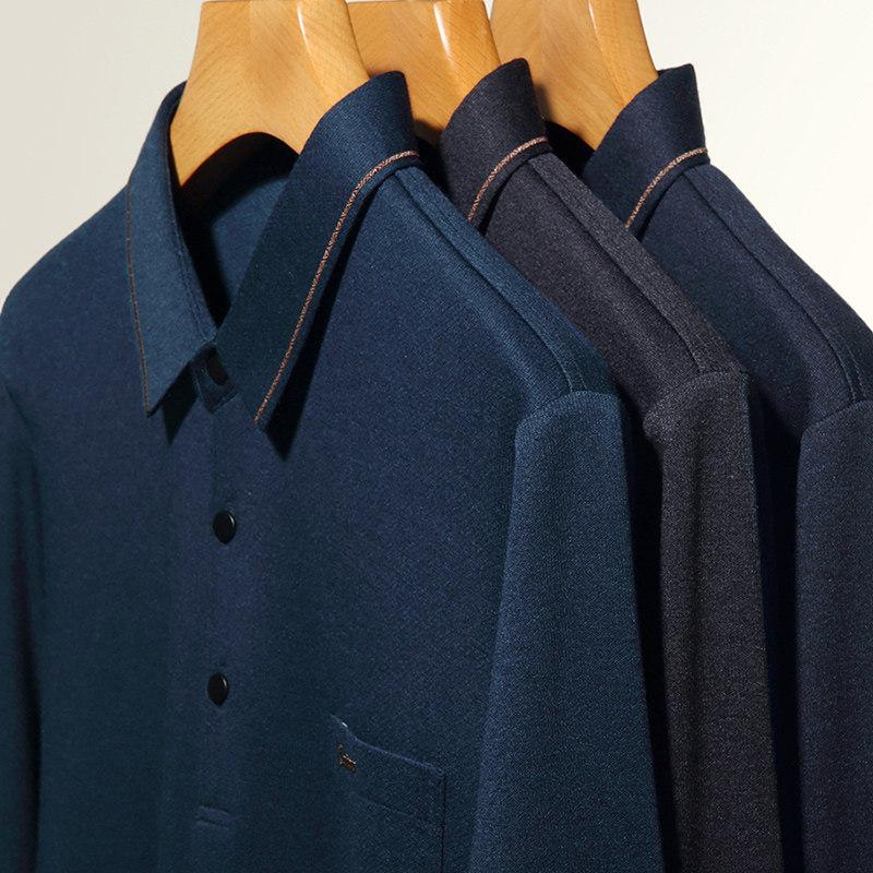 春季新款中老年男士薄款宽松长袖t恤爸爸装口袋男上衣针织打底衫