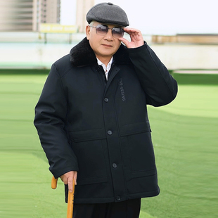 冬季爸爸装明扣保暖棉衣脱卸内胆外套爷爷加绒厚款棉袄男中老年人