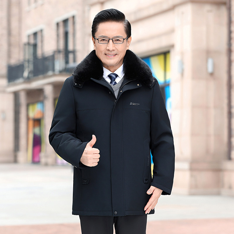 中老年保暖羽绒服男士冬季加厚可脱卸内胆鸭绒派克服冬装帽子外套