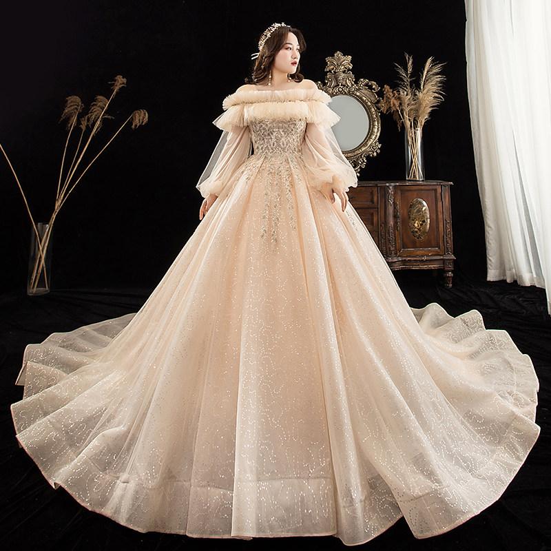 一字肩森系特大码婚纱礼服2020新款新娘胖mm加肥200斤显瘦森系女