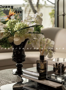 大广 现代轻奢样板房客厅茶几玻璃花瓶高级感氛围感组合搭配摆件