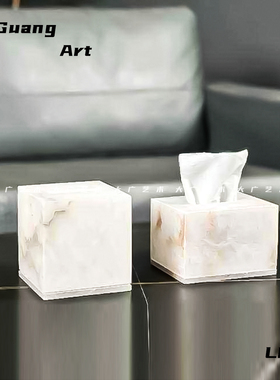 玉石纸巾盒样板间软装布置装饰品