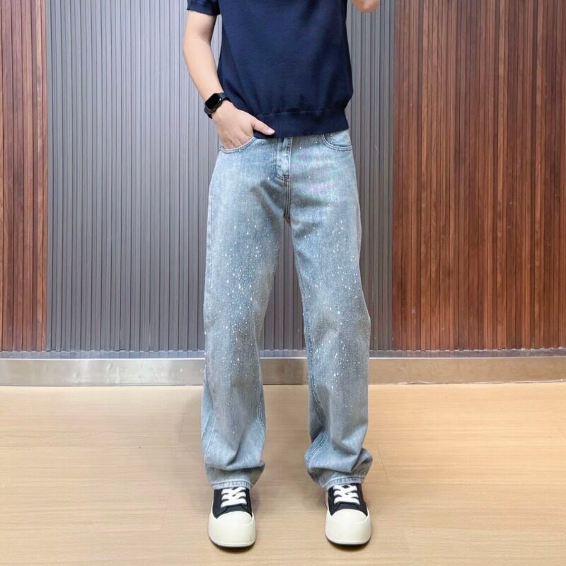 流星雨烫钻高街直筒牛仔裤男图片