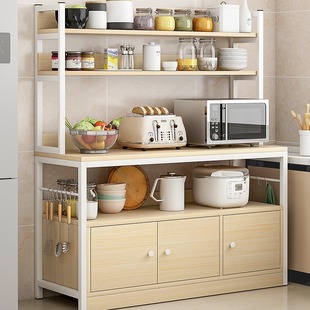 多功能家用收纳微波炉烤箱带碗碟柜子大储物层架 厨房置物架落地式