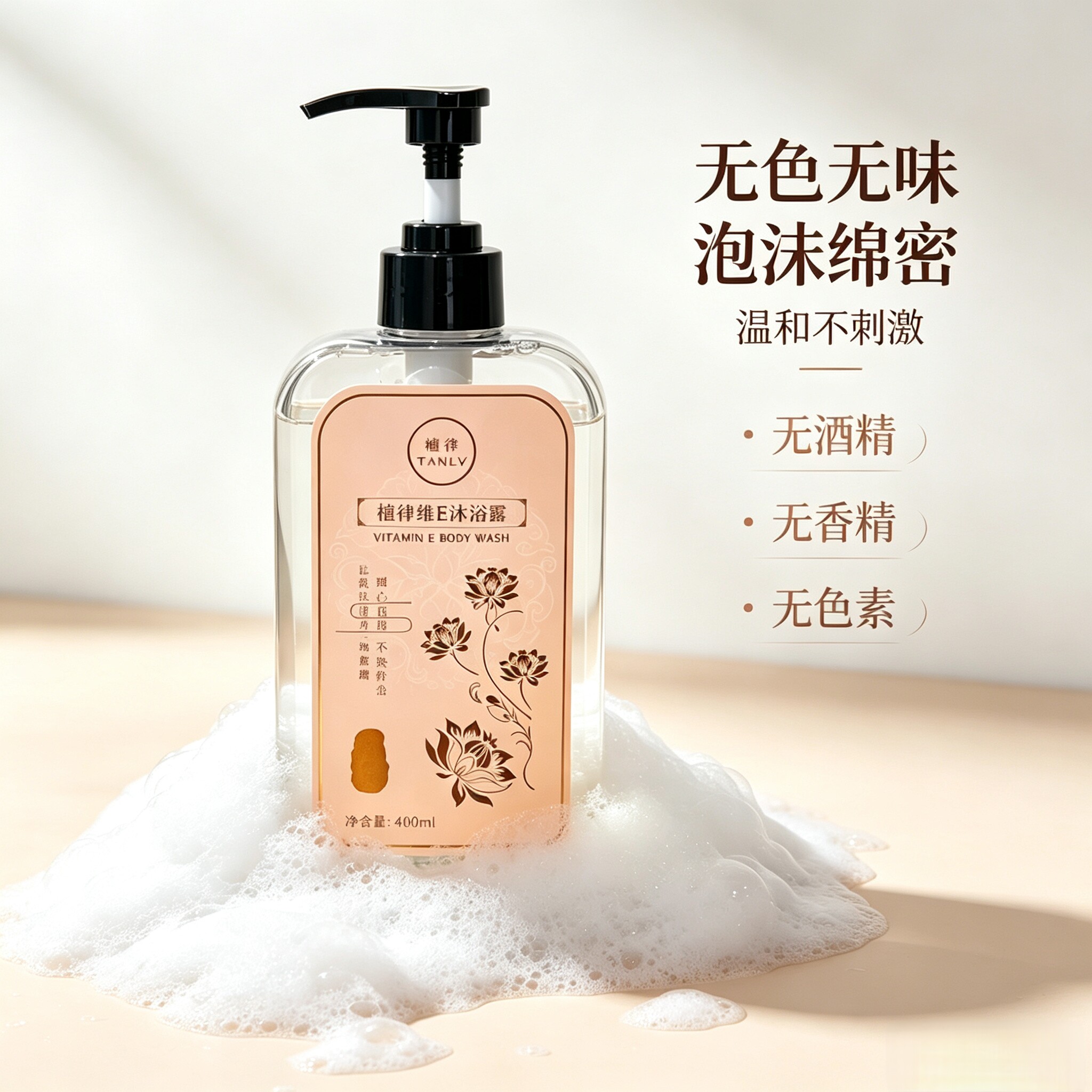 檀律无色无味维E沐浴露无香味含有维生素E莲花水甘油滋润深层清洁