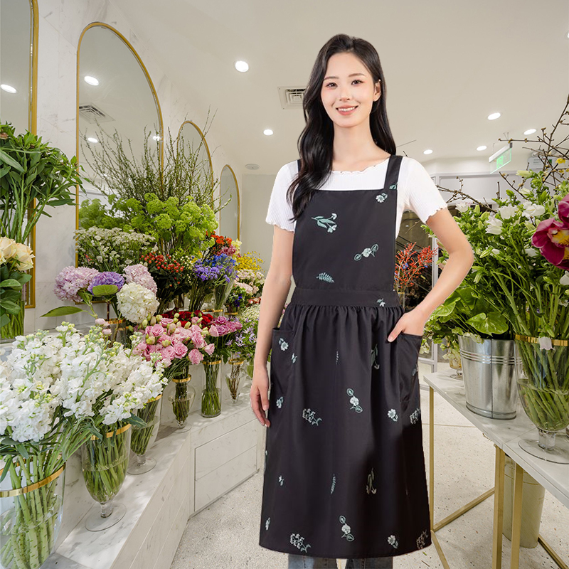 文艺防泼水围裙耐脏花店厨房家用做饭美甲烘焙店围腰工作服时尚女
