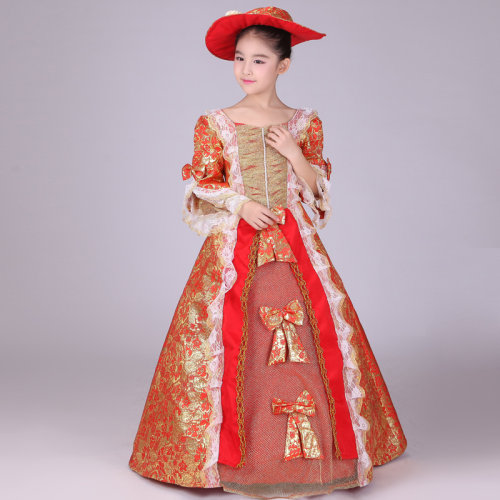 儿童欧洲宫廷英国女皇服装欧式女舞蹈服拖尾公主裙礼服古装演出服