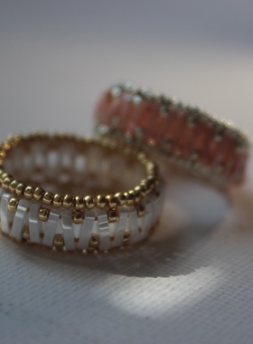 拾于定制日式手工串珠八音盒提拉珠复古浪漫戒指饰品