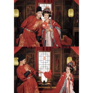 出租重回汉唐花想容齐胸襦裙汉服女 唐制婚服 高唐云梦新郎新娘服