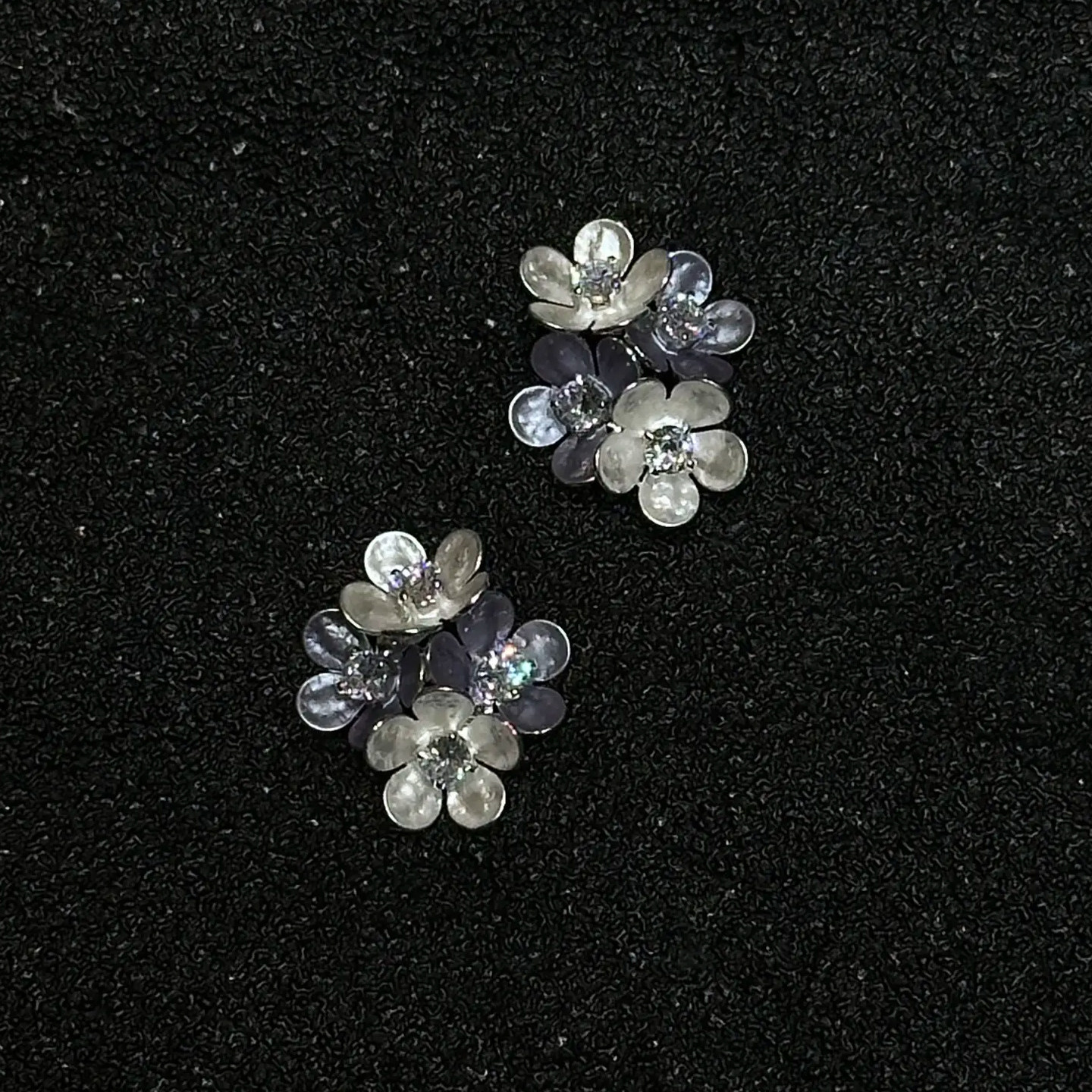 S925 银针透明冰花耳钉 三朵花树脂锆石耳饰清新风耳环别致高级感