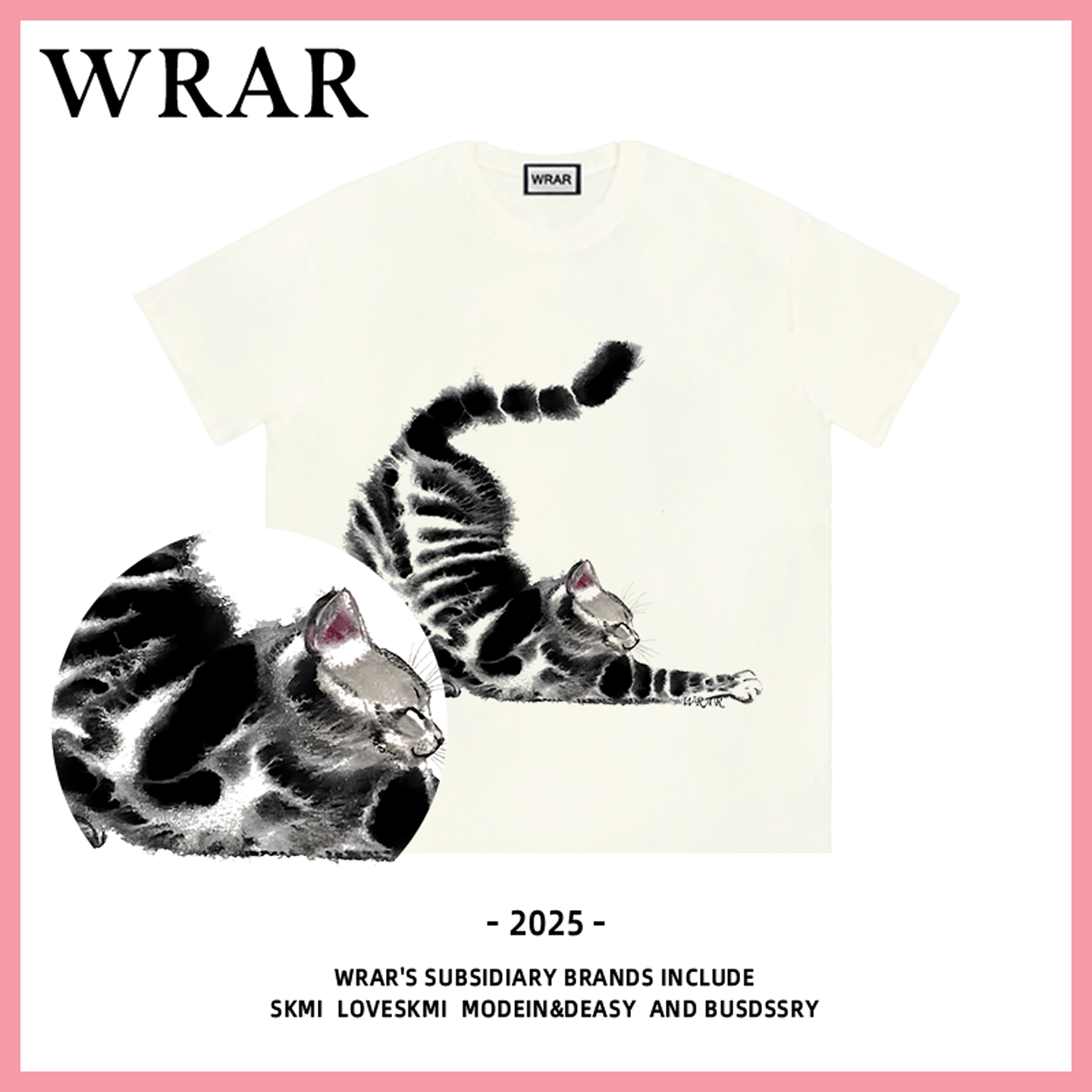 WRAR【伸懒腰猫咪】纯棉女生短袖