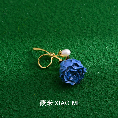 莫奈蓝玫瑰胸针克莱因蓝清冷高雅花朵别针西服大衣领口艺术胸花女