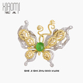 XIAOMI艺术蝴蝶胸针天然祖母绿玉髓别针奢华气质衣服配饰礼服胸花