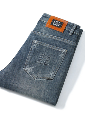 高端轻奢蓝色牛仔裤男2025秋冬新款潮牌休闲百搭弹力修身小脚裤