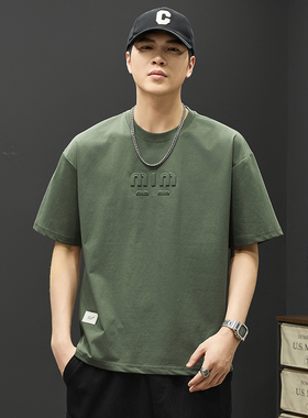 美式潮流复古圆领短袖t恤男2025夏季新款百搭休闲宽松半袖打底衫