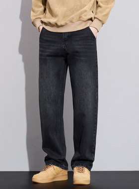 2026新款美式潮牌宽松直筒百搭水洗轻奢高级感黑色休闲男士牛仔裤