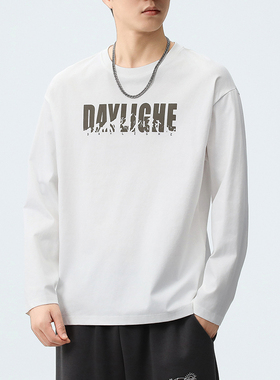 薄款长袖t恤男士春秋季2024新款潮流百搭休闲体恤圆领打底衫潮牌