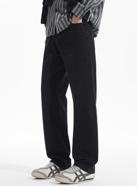 2025春秋新款弹力黑色牛仔裤男士简约高级轻奢潮牌宽松小直筒