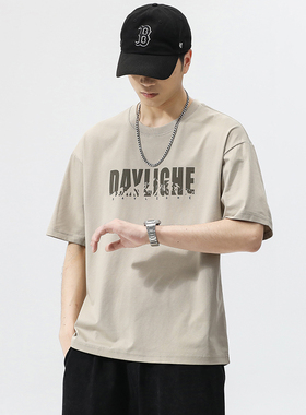 2025夏季短袖t恤男士ins潮流字母印花圆领运动休闲宽松半袖上衣男