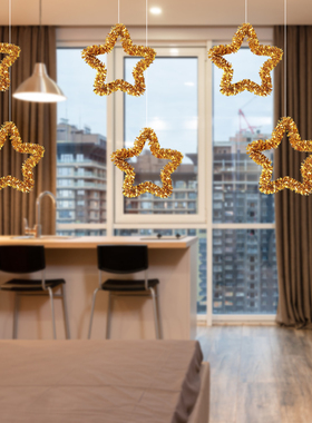 五角星吊饰挂件装饰店面开业活动场景布置金银红圣诞节日星星摆件