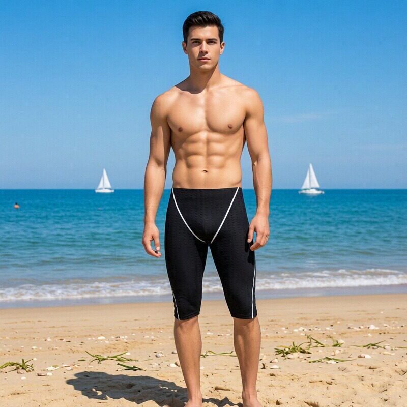 男游泳裤加肥加大码过膝七分裤鲨鱼皮速干高腰潜水裤长短袖游泳衣