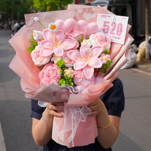生日礼物送女友闺蜜玫瑰毛线花束